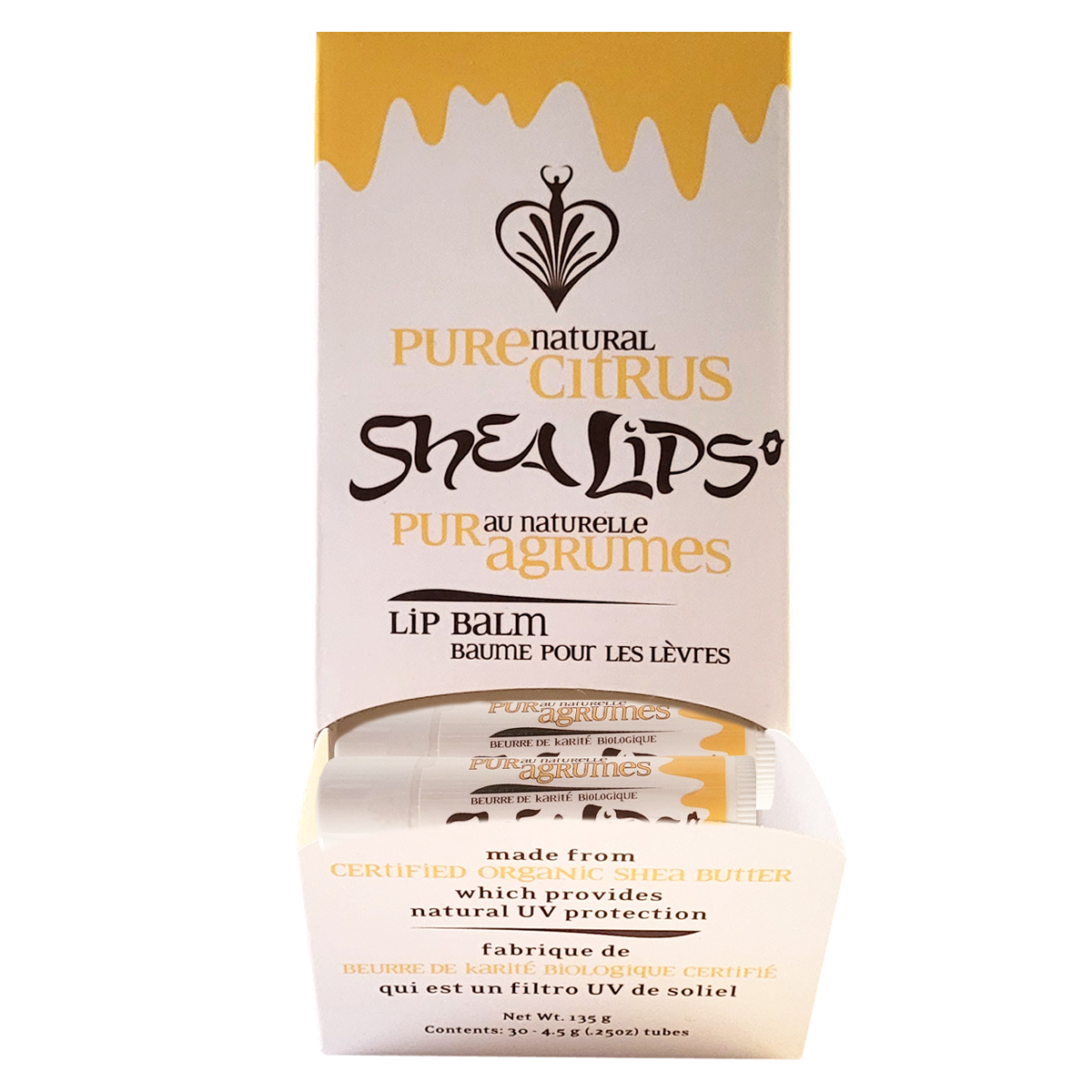 Shea butter Lip Balm with Citrus, 30 count, counter display.