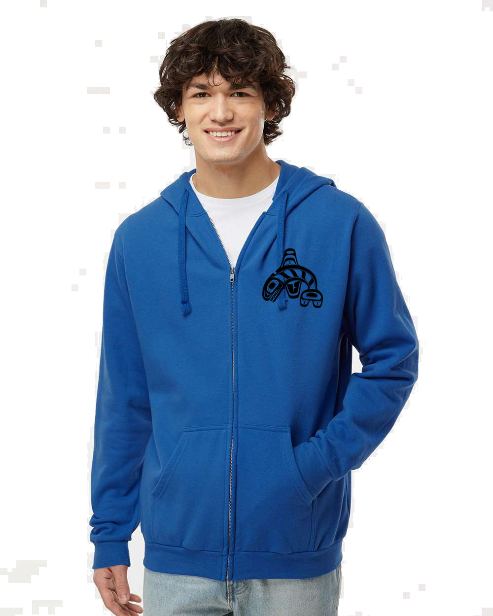Adult Orcas Diving with Native symbol Full Zip Hooded Sweatshirt