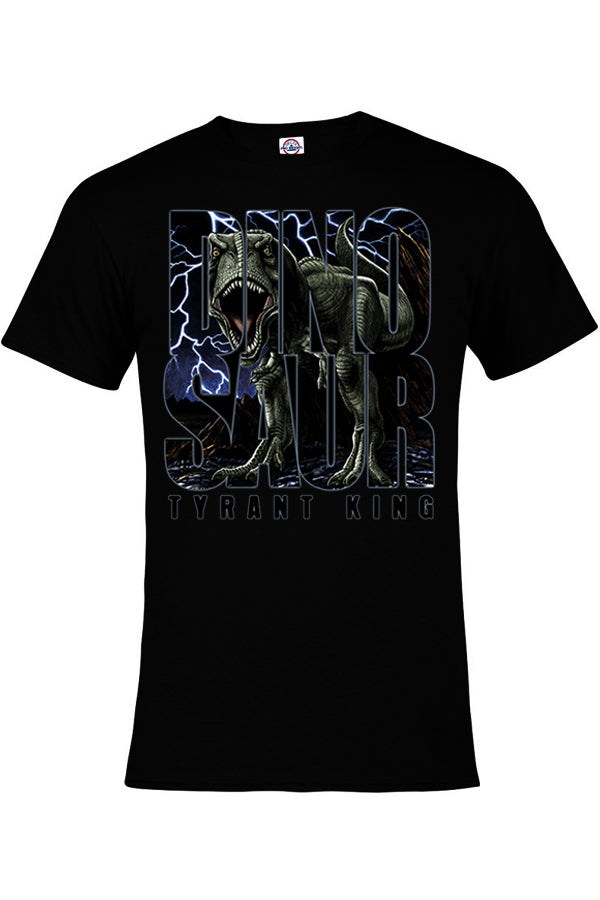 Tyrant King T-Shirt - black t-shirt with t-rex dinosaur art