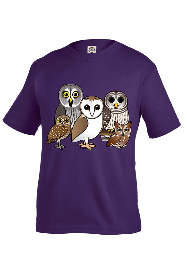 5 owls T-Shirt - royal t-shirt or purple with 5 owls art