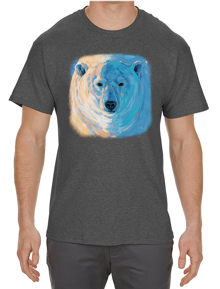 Polar Bear painting by Kari Lehr on charcoal heather t-shirt