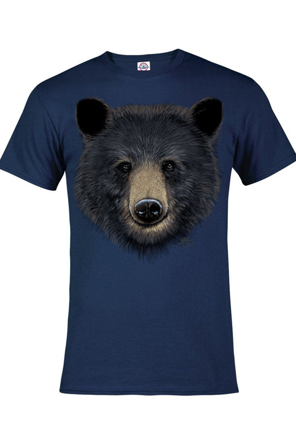 Big Head Black Bear T-Shirt - navy t-shirt with black bear art