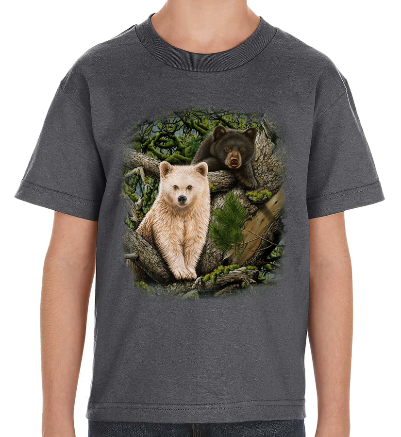 Kermode Brothers Youth tee- Charcoal heather t-shirt with bear cub nature art
