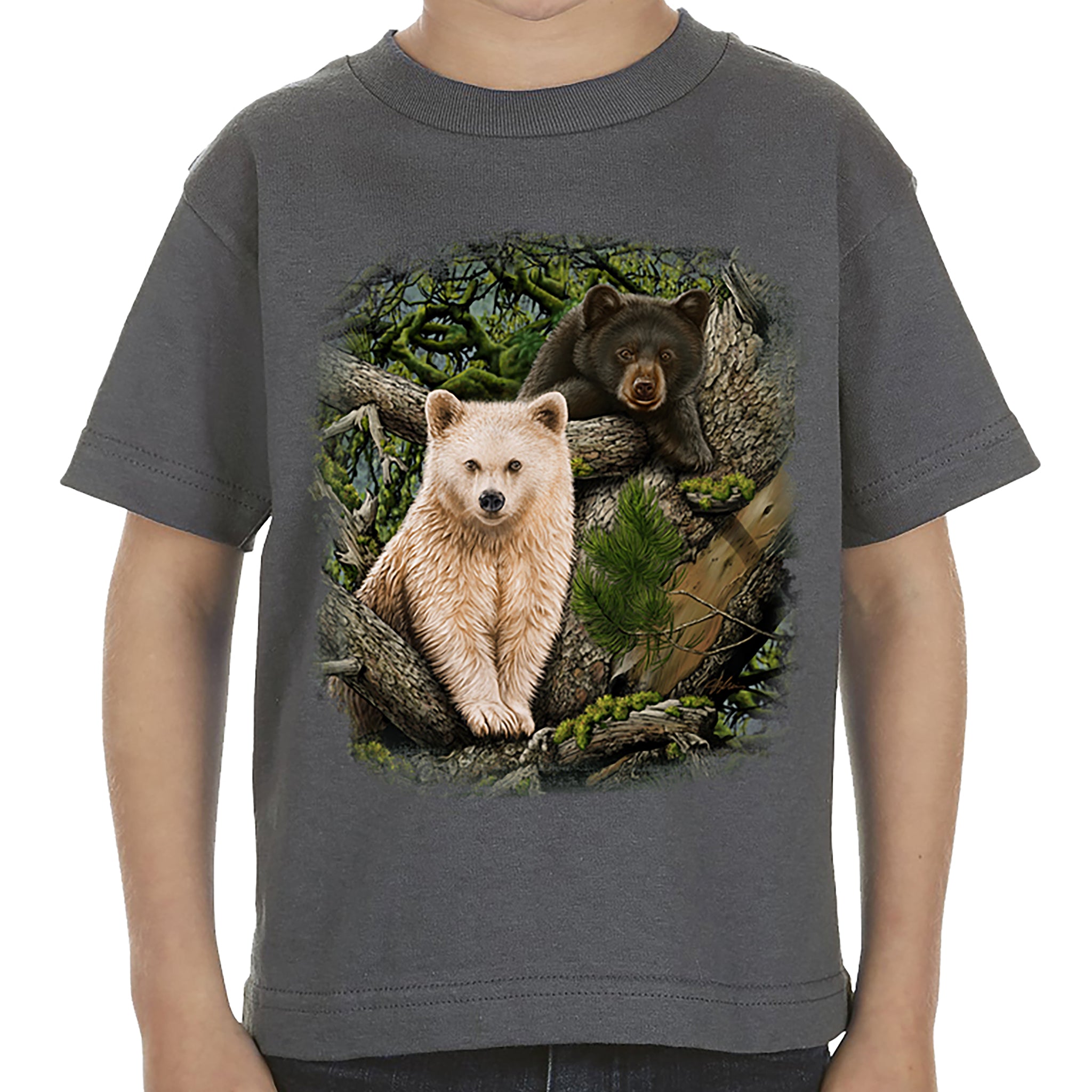 Kermode Brothers Child tee- Charcoal heather t-shirt with bear cub nature art