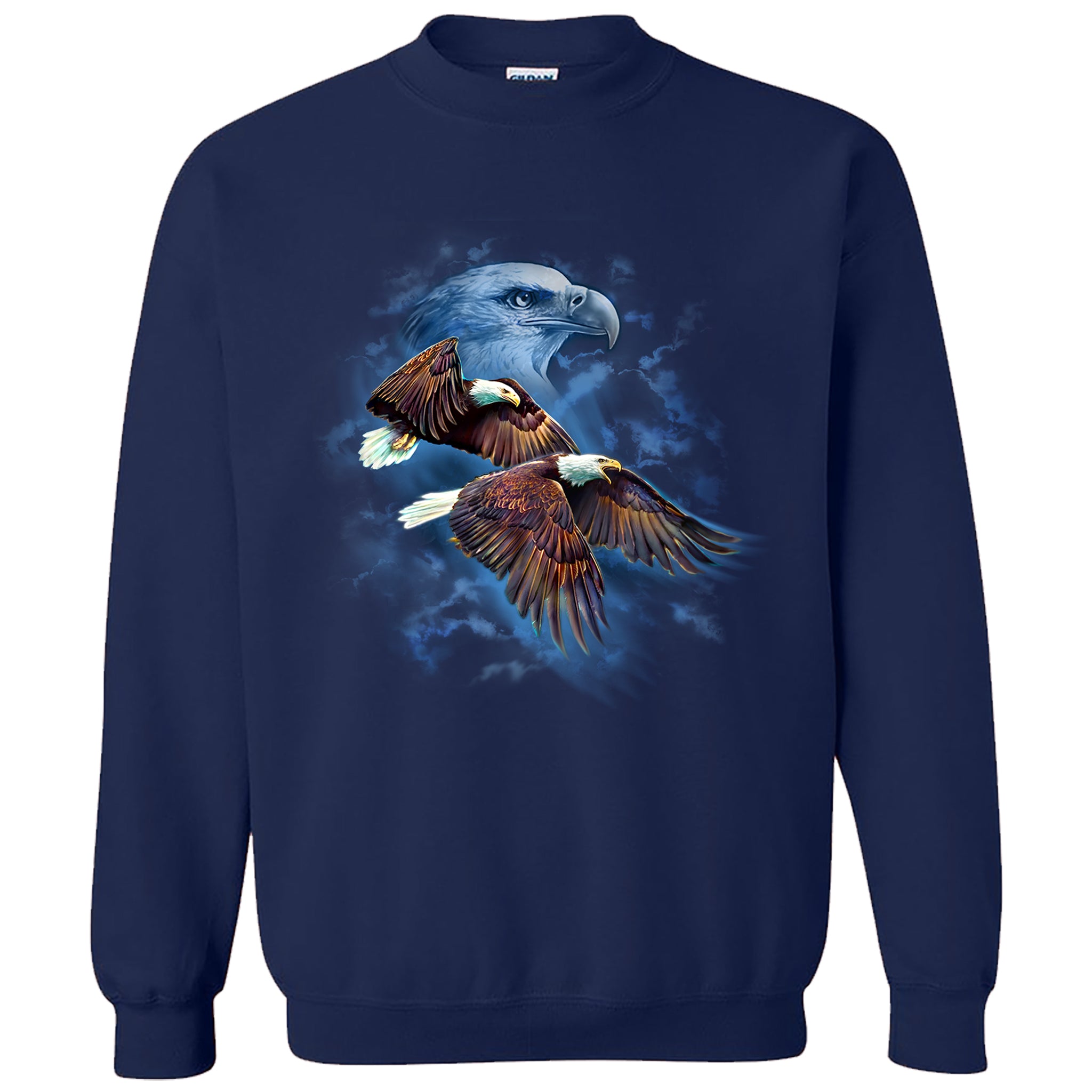 Night Flyers Crew Neck Sweatshirt - navy crew neck sweatshirt with eagle art by artist Tami Alba