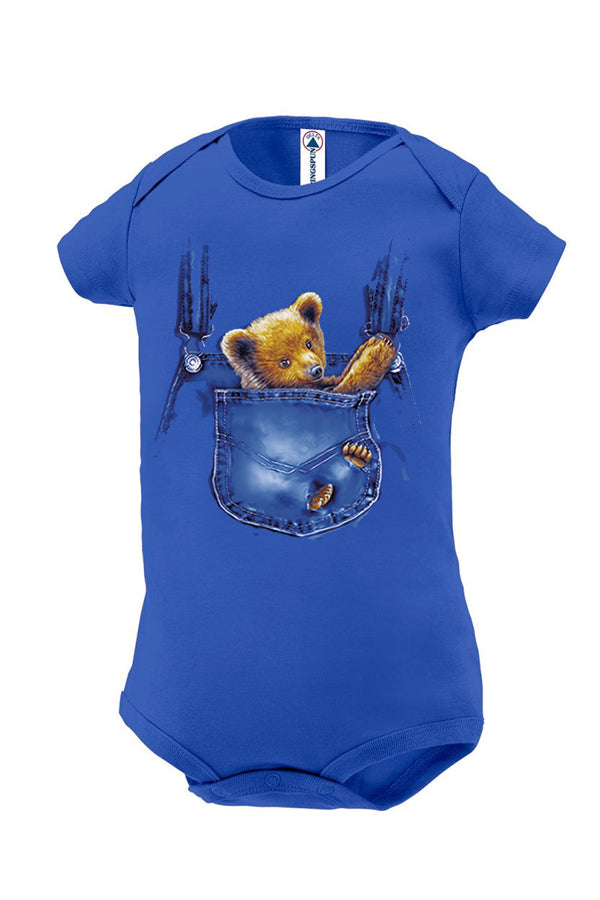Pocket Surprise Infant Snap T-Shirt - royal infant snap t-shirt with bear art