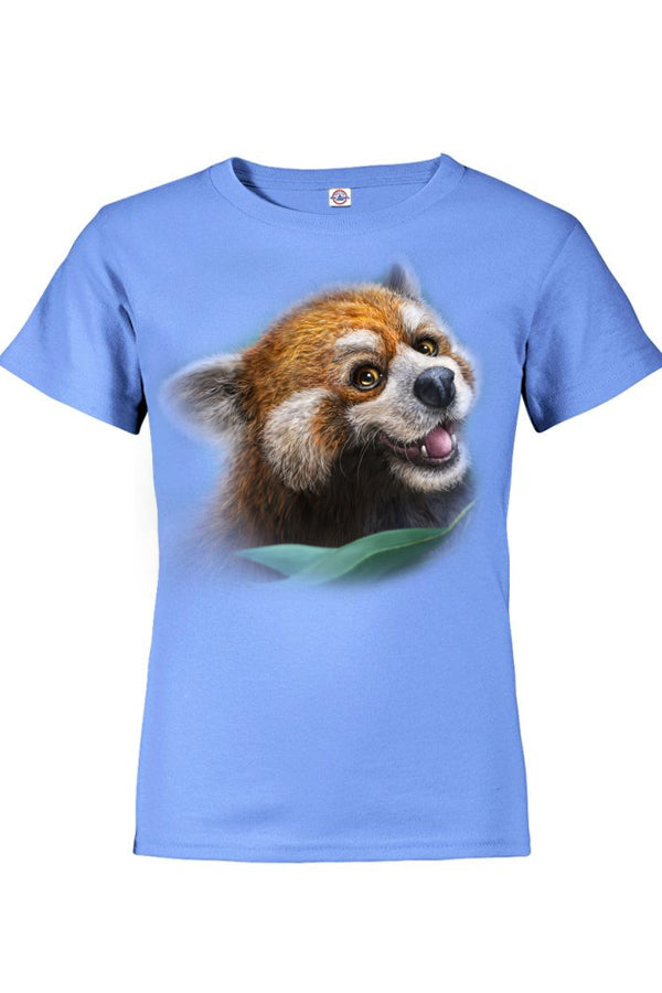 Red Panda Totem T-Shirt - carolina blue t-shirt with red panda art by Canadian nature artist Patrick LaMontagne