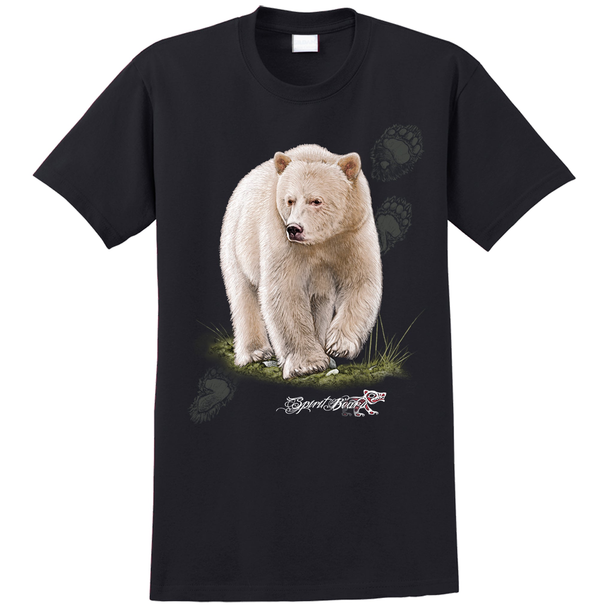 Spirit Bear T-shirt - black T-shirt with spirit bear art by artist Eric Blais