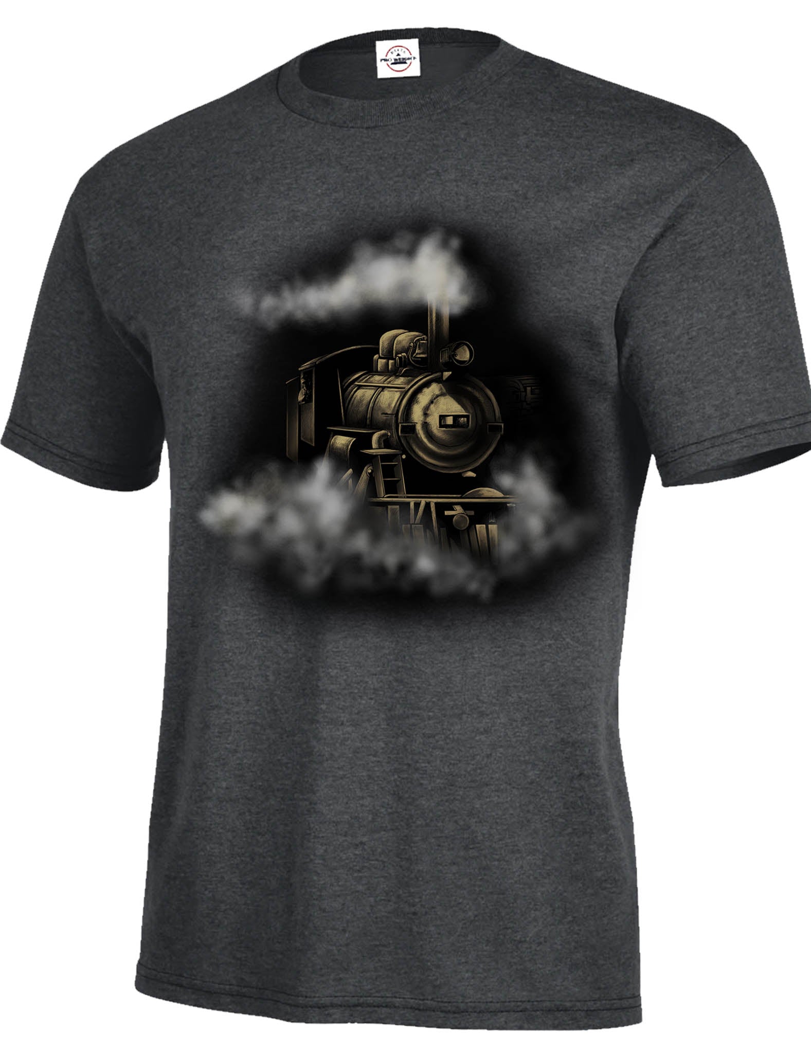 Steam Engine T-Shirt - charcoal heather t-shirt with steam engine art