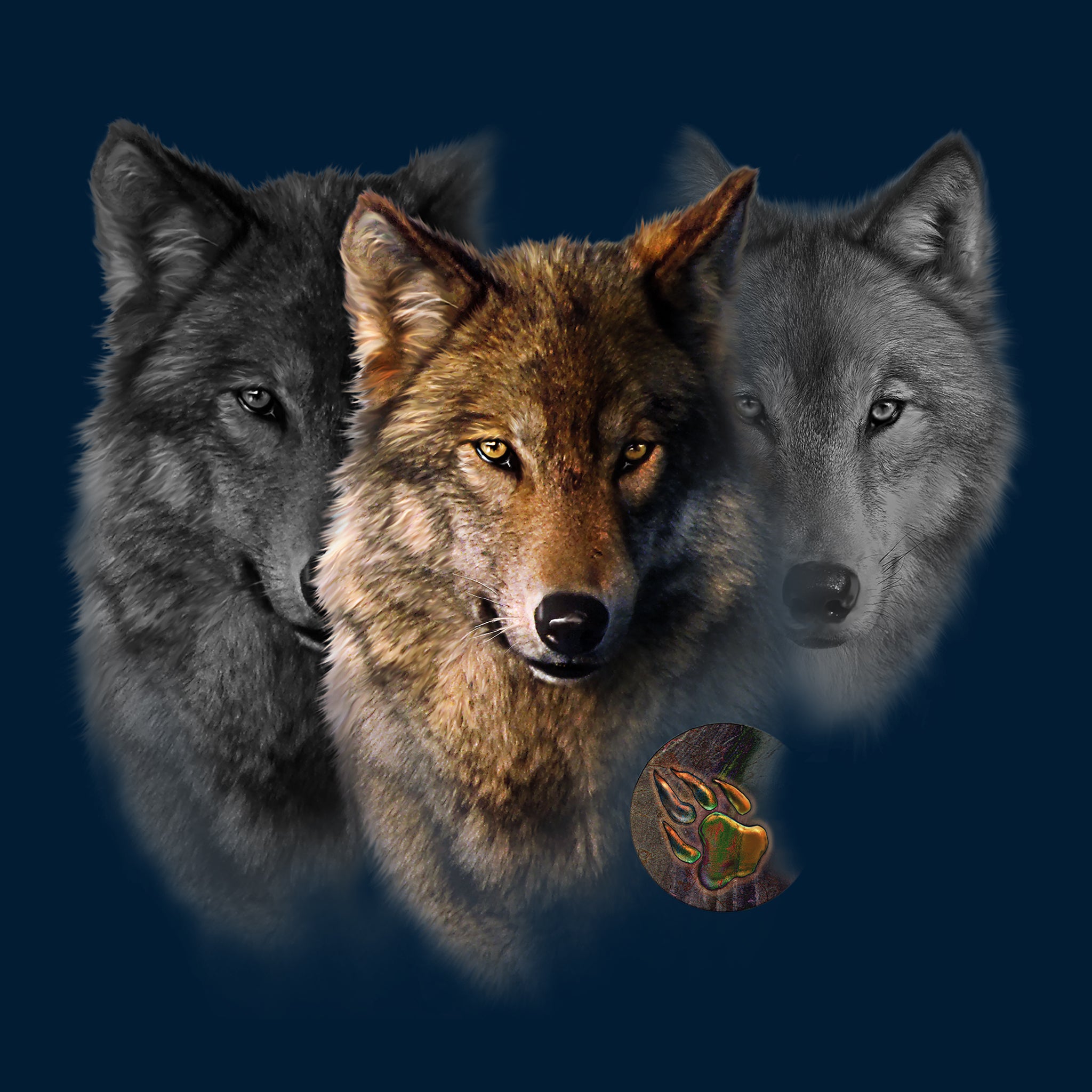 Wolf Trilogy by Robert Campbell - Painting of three wolf heads