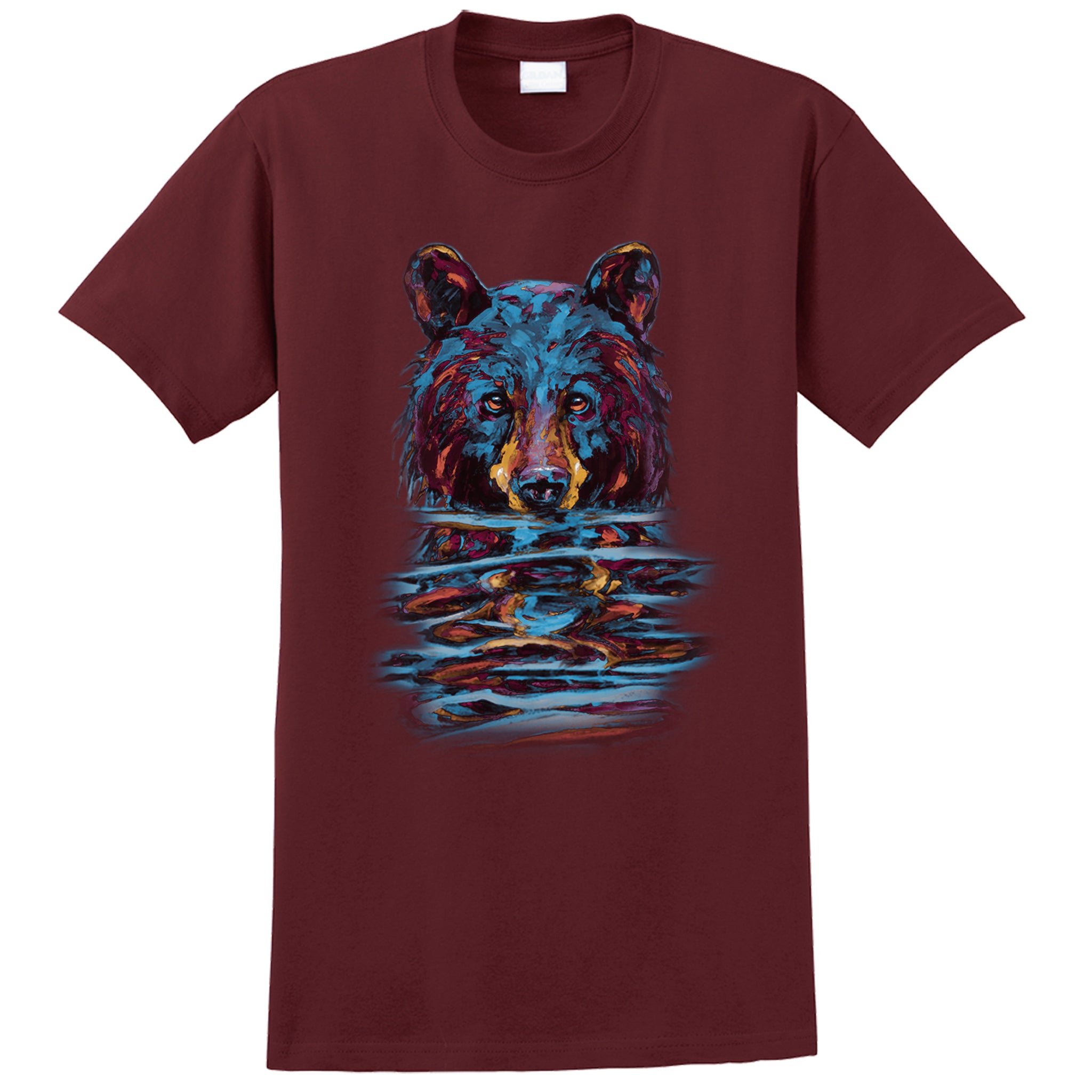 Maroon T-Shirt with a Black Bear graphic printed on it.