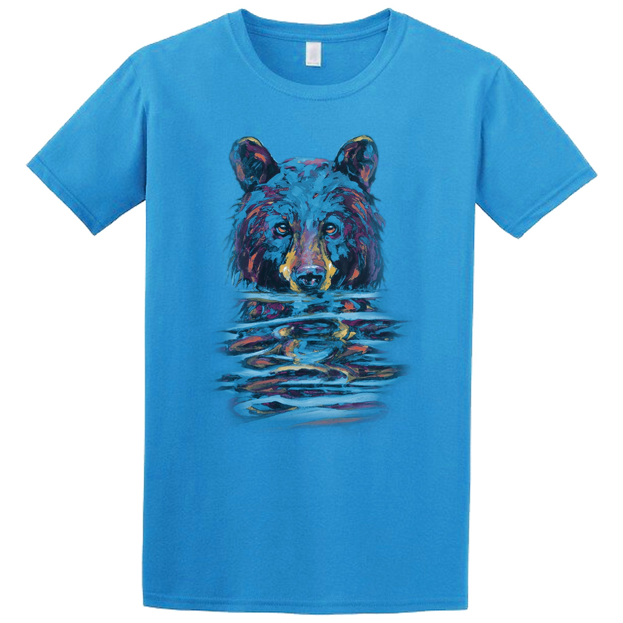 Very Wet Bear T-shirt - sapphire T-shirt with black bear art by Canadian nature artist Kari Lehr