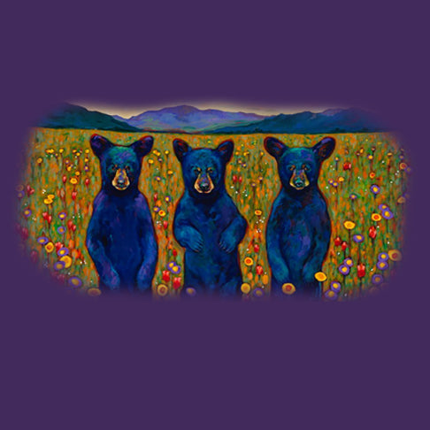 Bears Of A Feather by Kari Lehr - painting of 3 bear cubs in a meadow