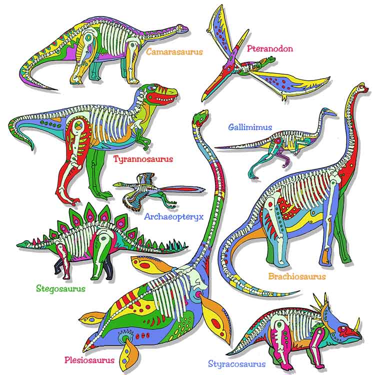 Glowing Dinos - painting of colorful dinosaurs that glow in the dark