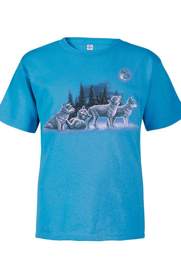 Moonlit Pup T-Shirt - turquiose t-shirt with wolf art