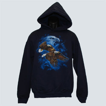 Night Flyers Hooded Sweatshirt - navy hooded sweatshirt with eagle art by artist Tami Alba