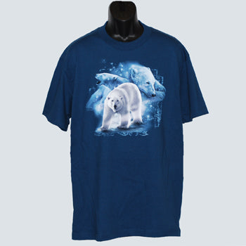 Northern King T-shirt - harbour blue t-shirt with polar bear art by artist Tami Alba