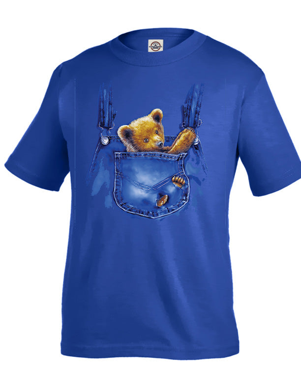 Pocket Surprise T-Shirt - royal t-shirt with bear art