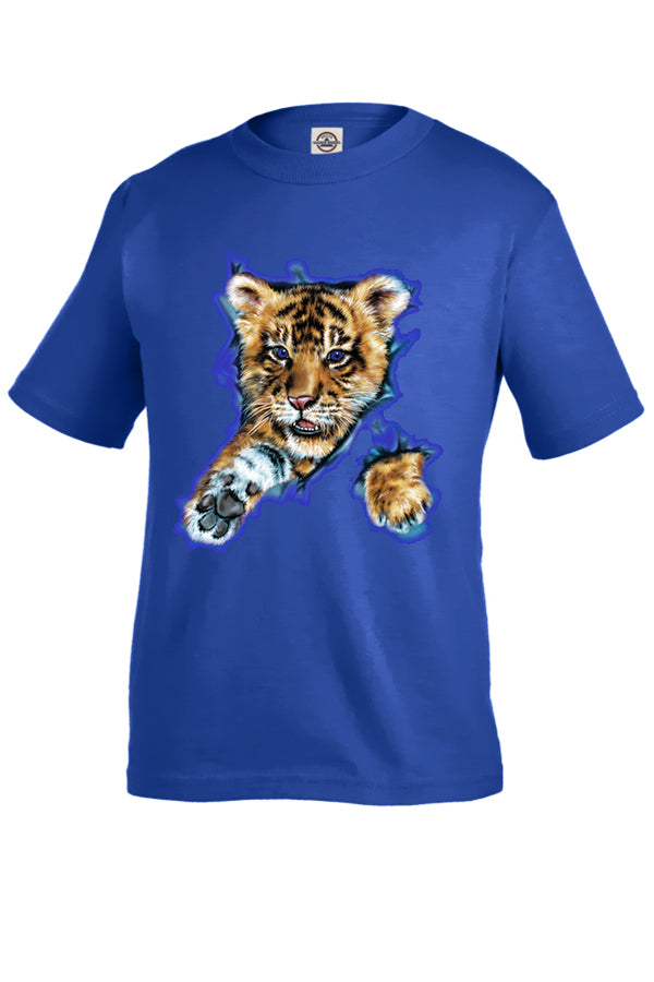 Pushing Through T-Shirt - royal t-shirt with tiger cub art on front and back