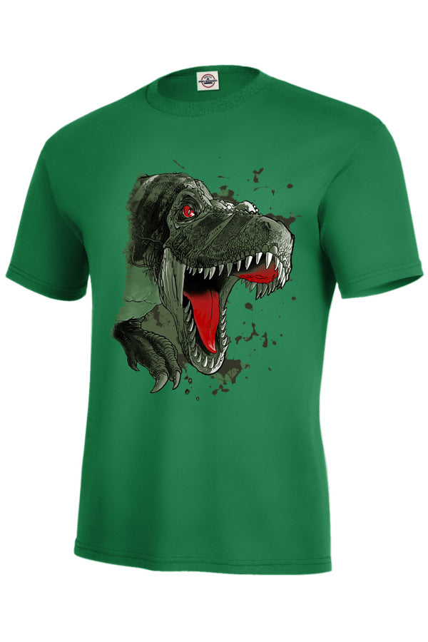 Rex Rush T-Shirt - Kelly green t-shirt with dinosaur art