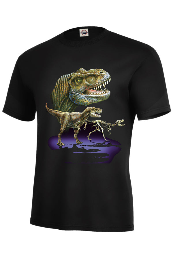 Rex Trio T-Shirt - black t-shirt with dinosaur art