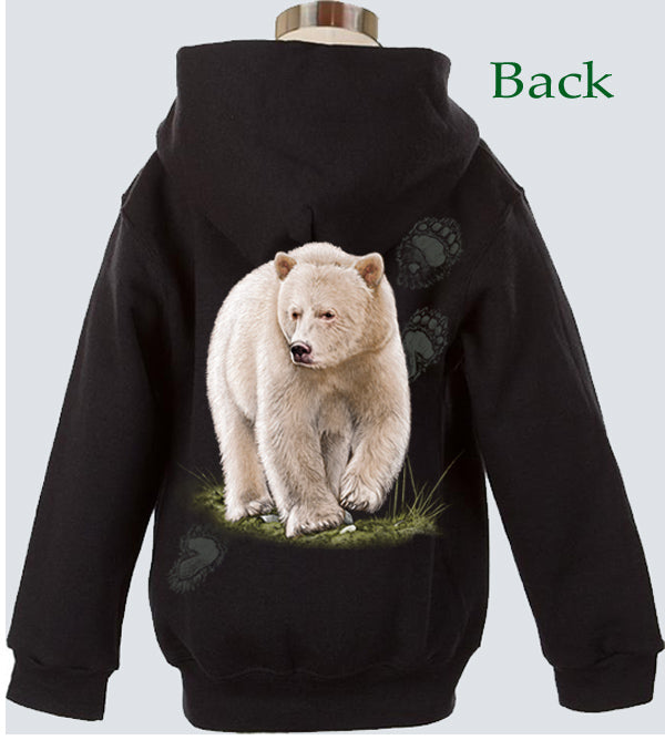 Spirit Bear T-shirt - black full zip sweatshirt with spirit bear art by artist Eric Blais