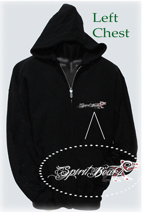 Spirit Bear T-shirt - black full zip sweatshirt with spirit bear art by artist Eric Blais