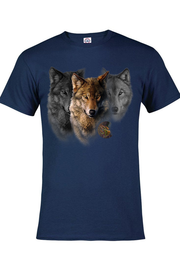 Wolf Trilogy T-Shirt - black or navy t-shirt with 3 wolf heads by Robert Campbell