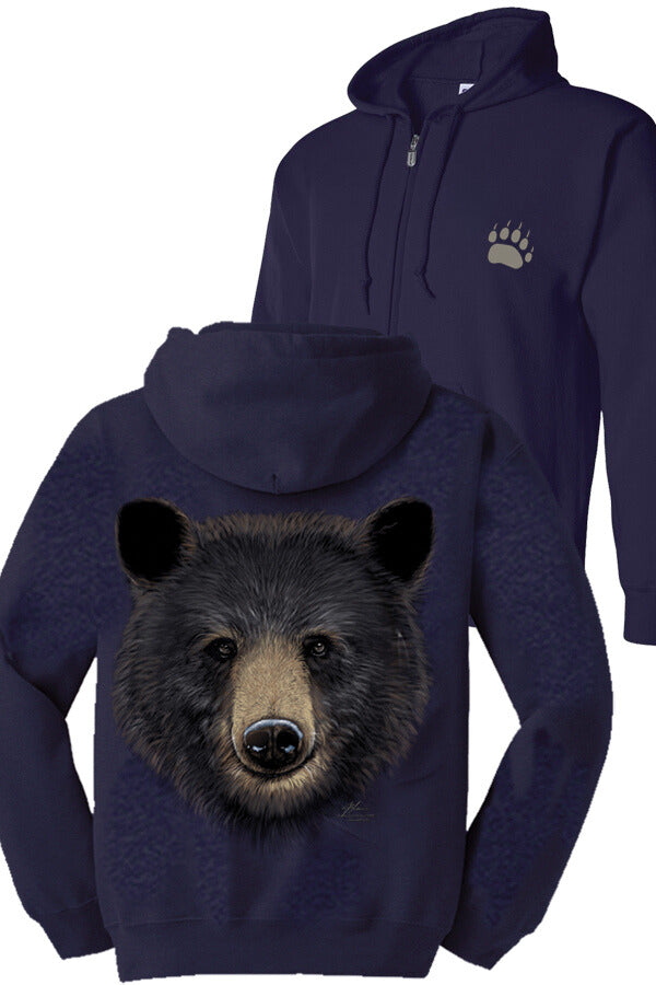 Adult Big Head Black Bear With Paw Full Zip Hooded Sweatshirt