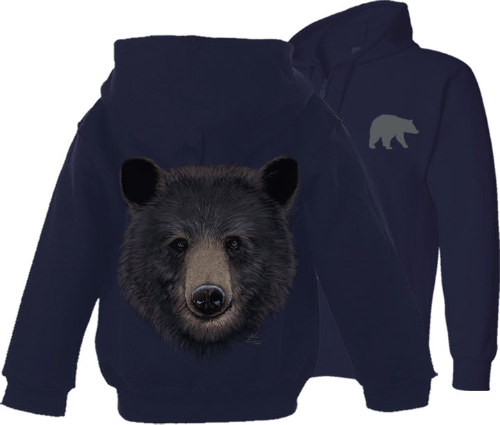 Adult Big Head Black Bear With Paw Full Zip Hooded Sweatshirt