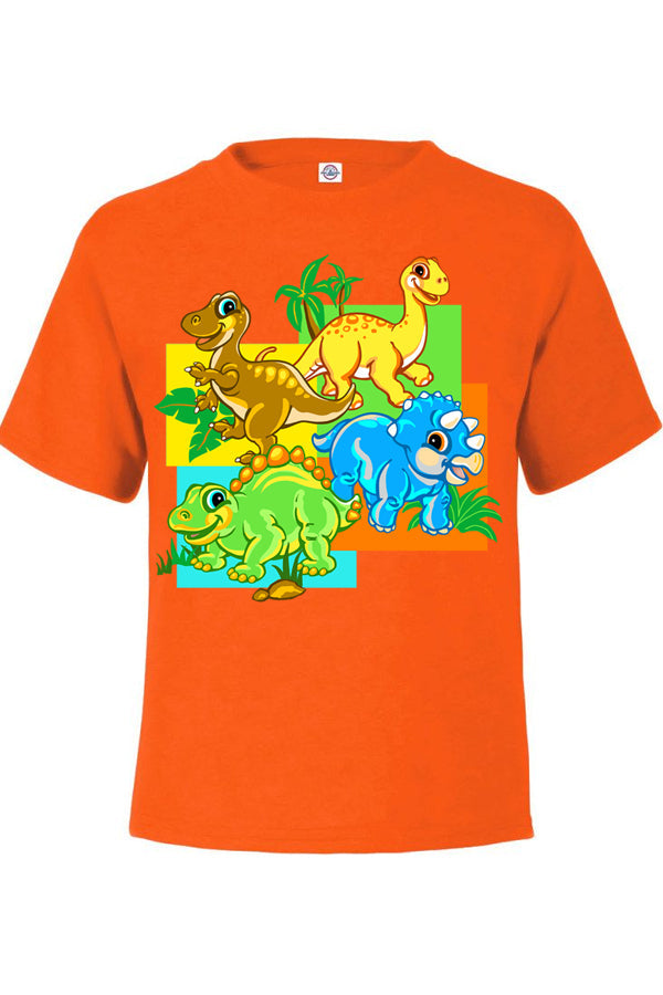 Dino Babes T-shirt - turquoise or orange t-shirt with baby dinosaur art
