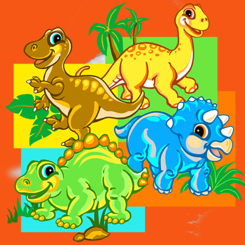 Dino Babes - painting of four cute baby dinosaurs
