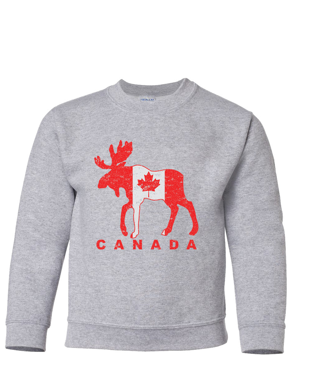 Youth Moose Canadian Flag on a crewneck sweathshirt