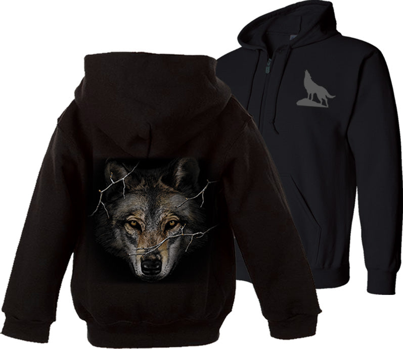 Adult Big Head Wolf Prowl With Paw Full Zip Sweatshirt