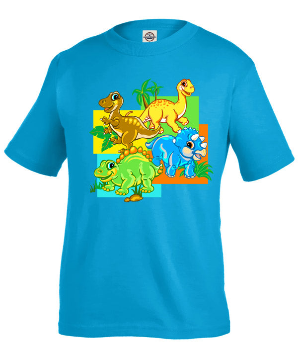 Dino Babes T-shirt - turquoise or orange t-shirt with baby dinosaur art