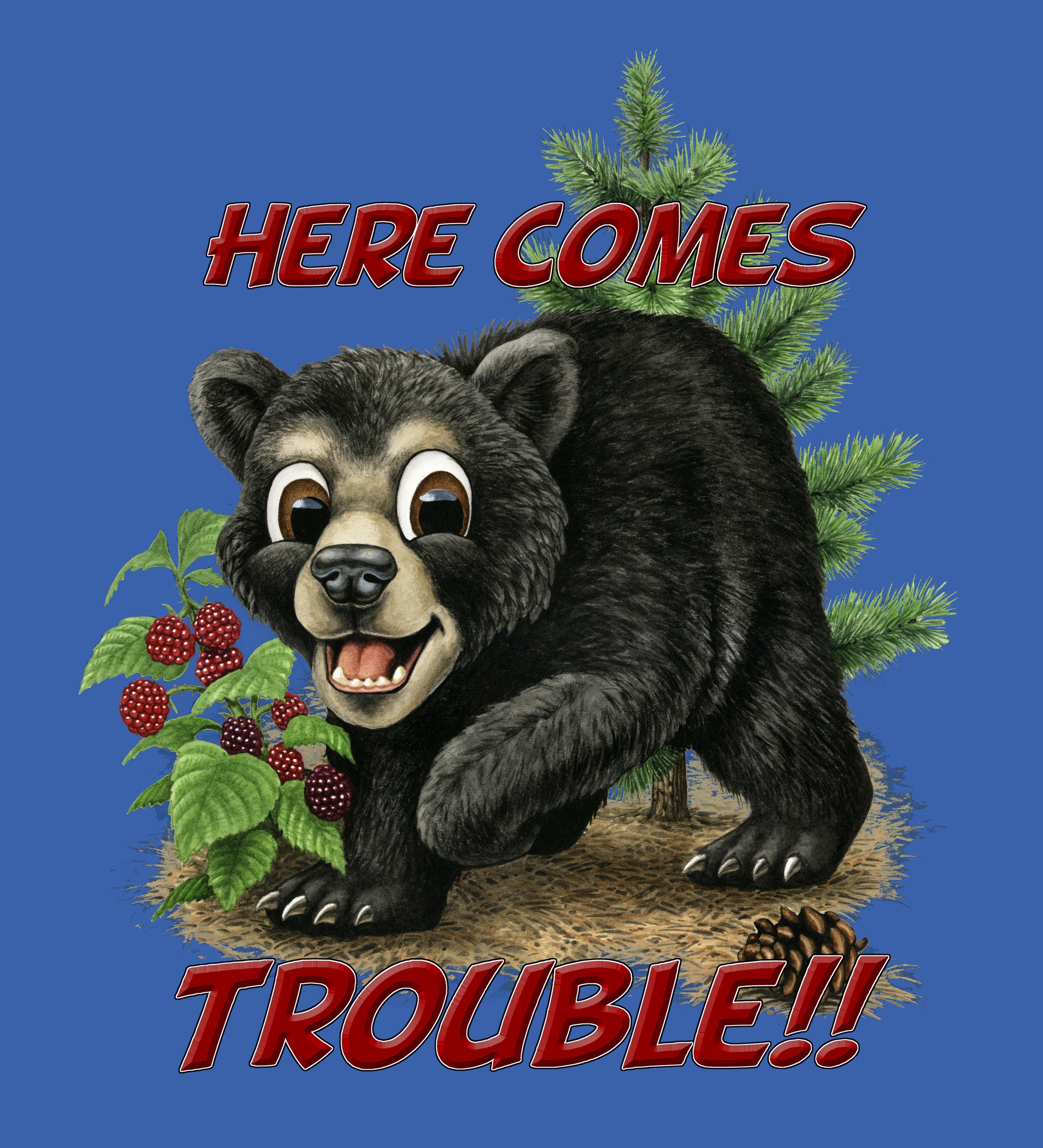 Bear Trouble - painting of a comical bear cub smiling