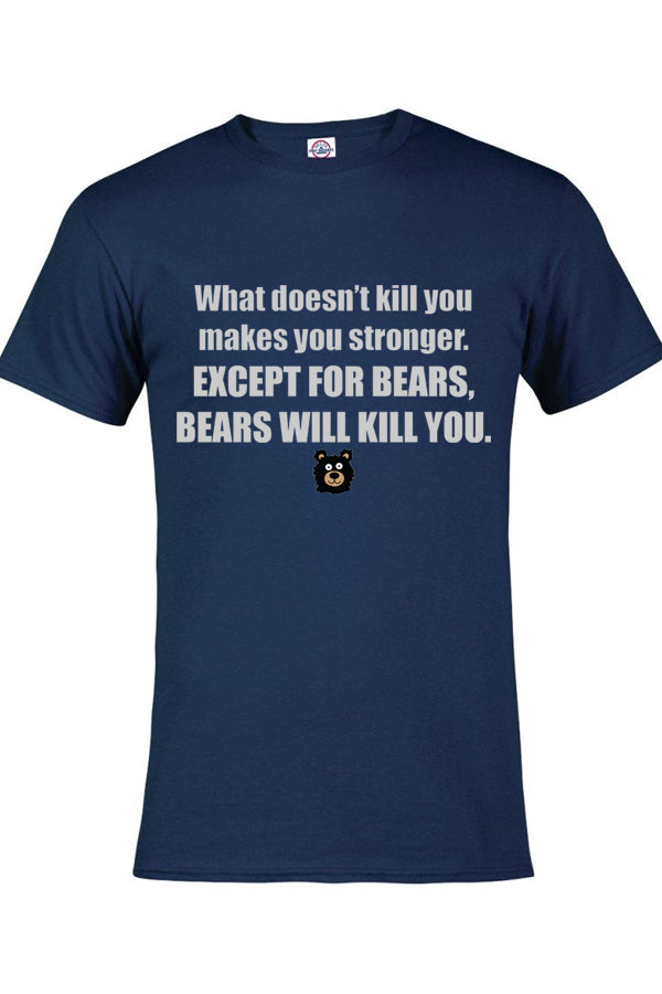 Bears Stronger T-Shirt - navy t-shirt with funny bear saying and art