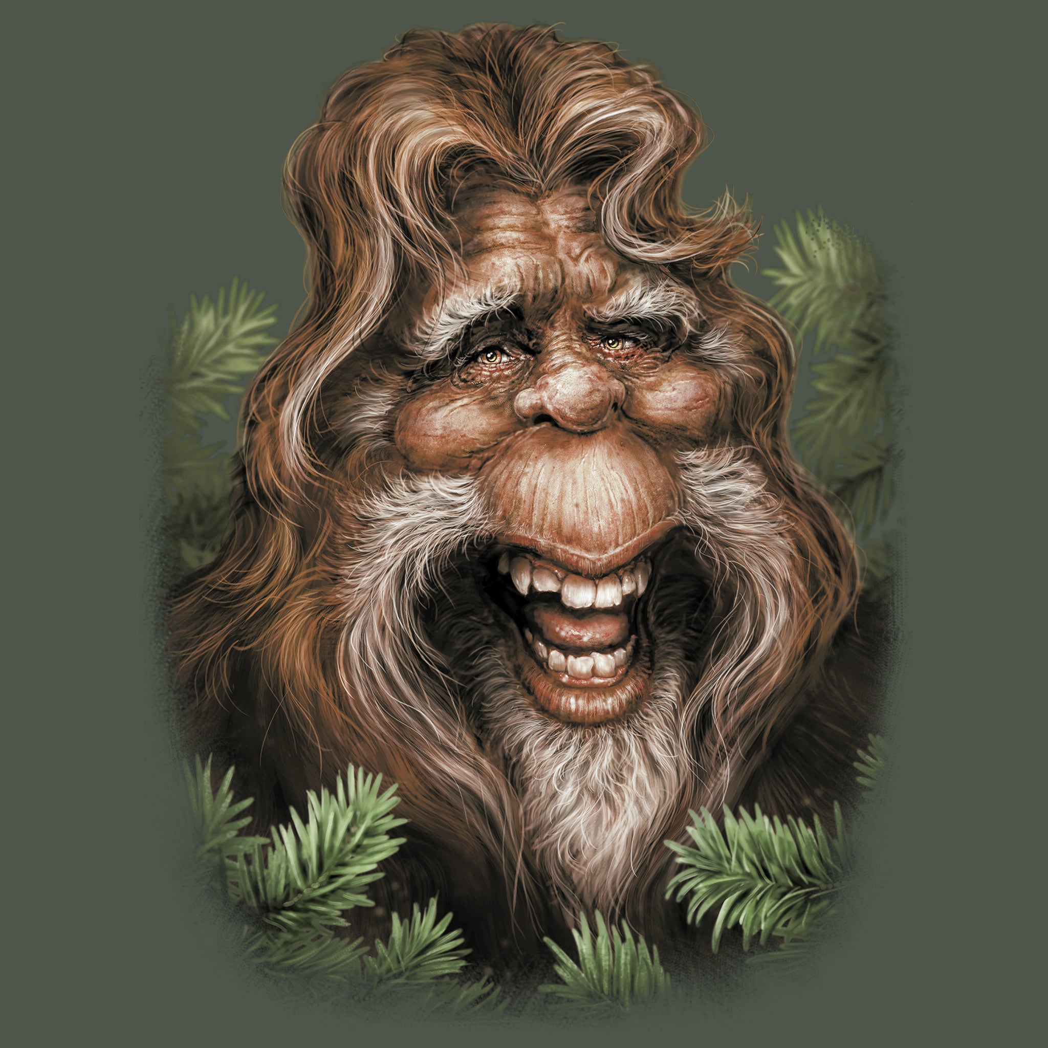 Bigfoot Bob- Painting of friendly Sasquatch character by Canadian artist Patrick LaMontagne