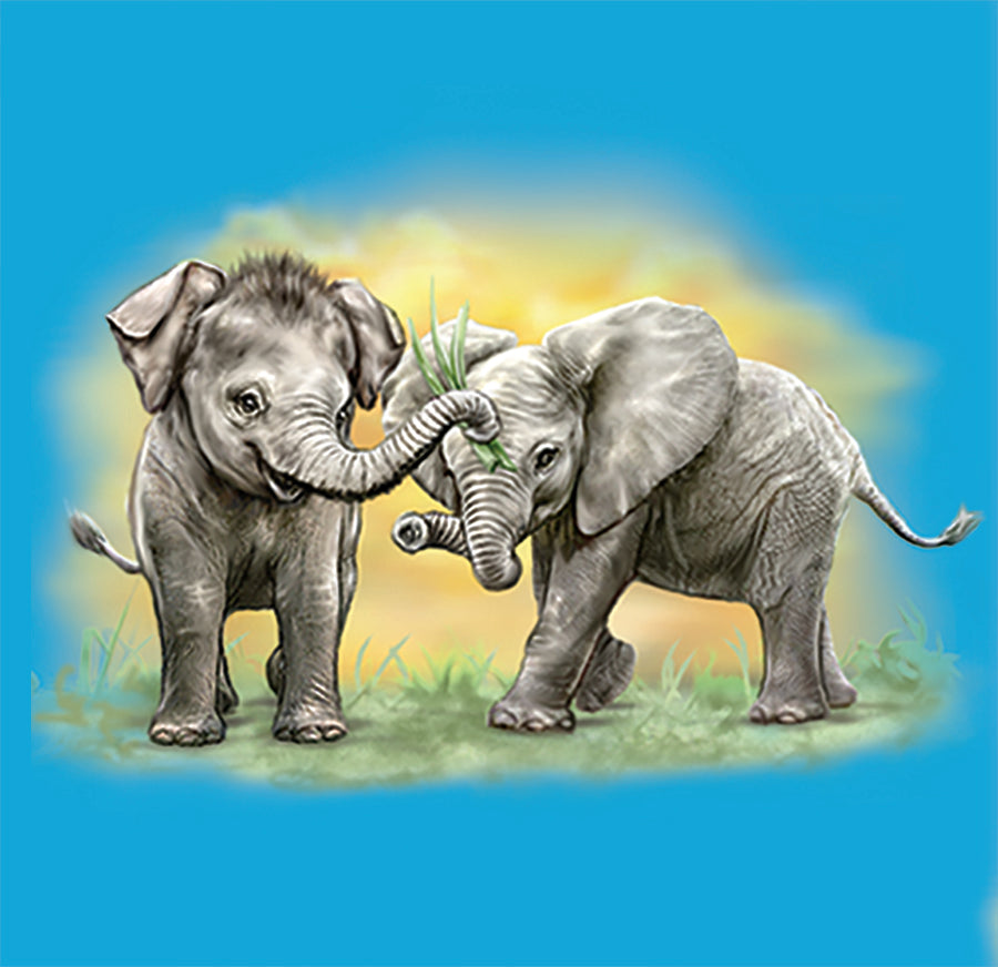 Cousins - painting of two baby elephants playing