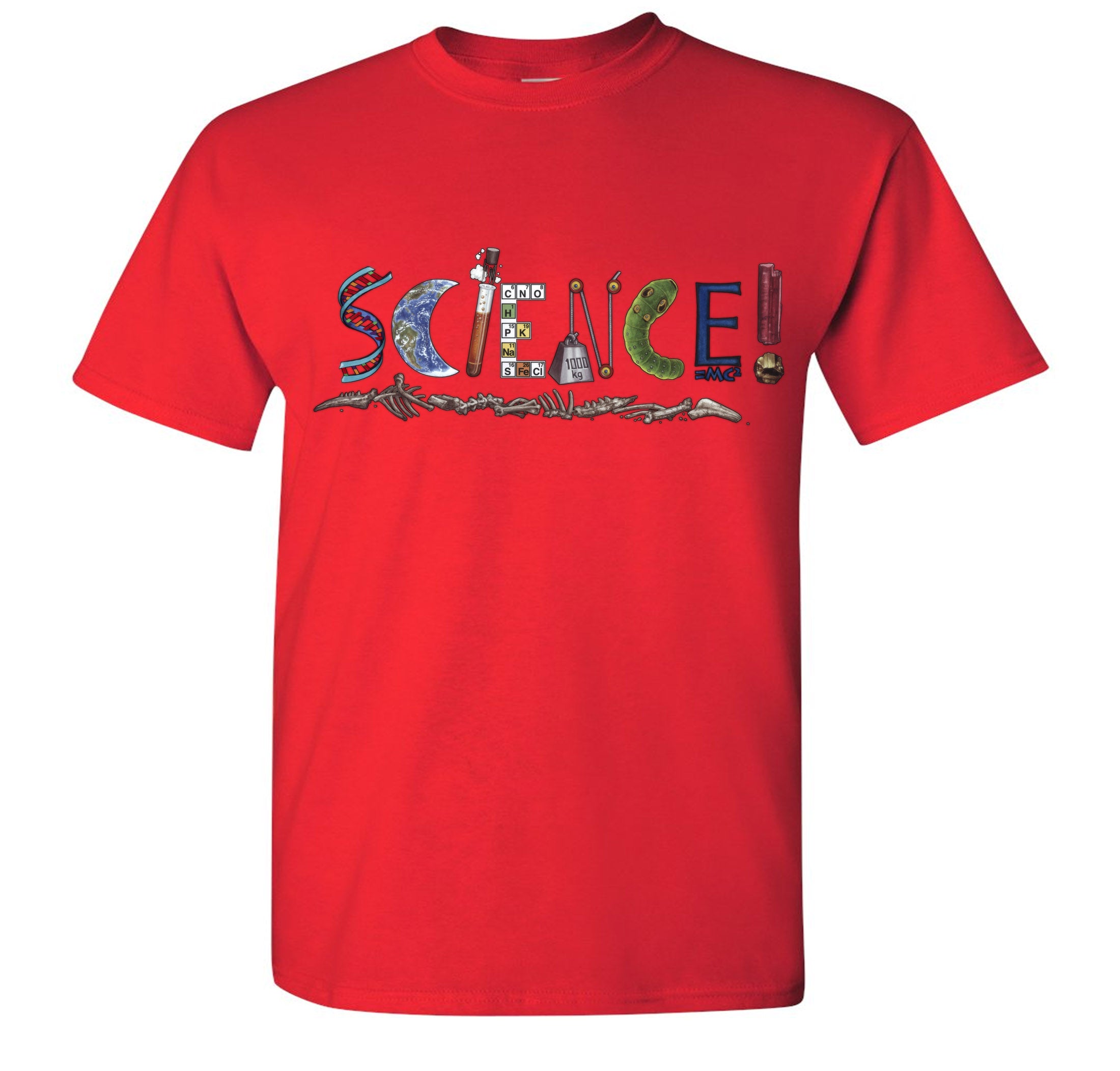 Elemental Science T-Shirt - red t-shirt with science art