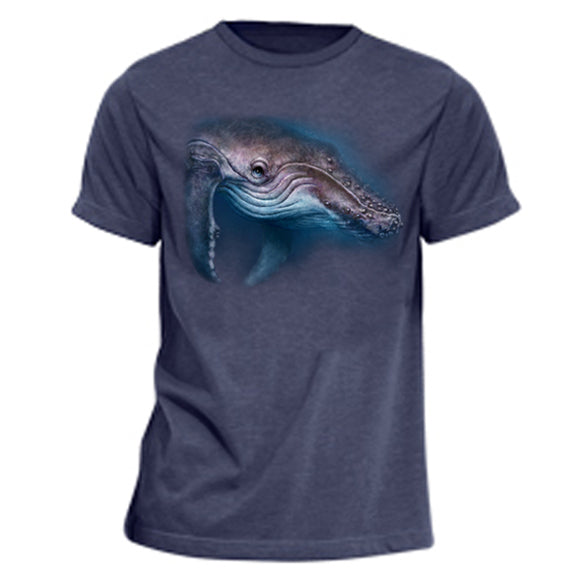 Humpback Totem T-Shirt - navy heather t-shirt with humpback whale art by Canadian nature artist Patrick LaMontagne