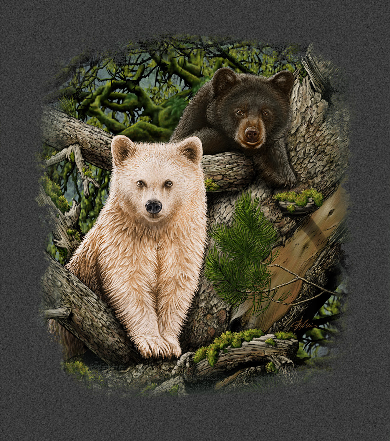 Kermode Brothers- painting of 2 bear cubs in a tree