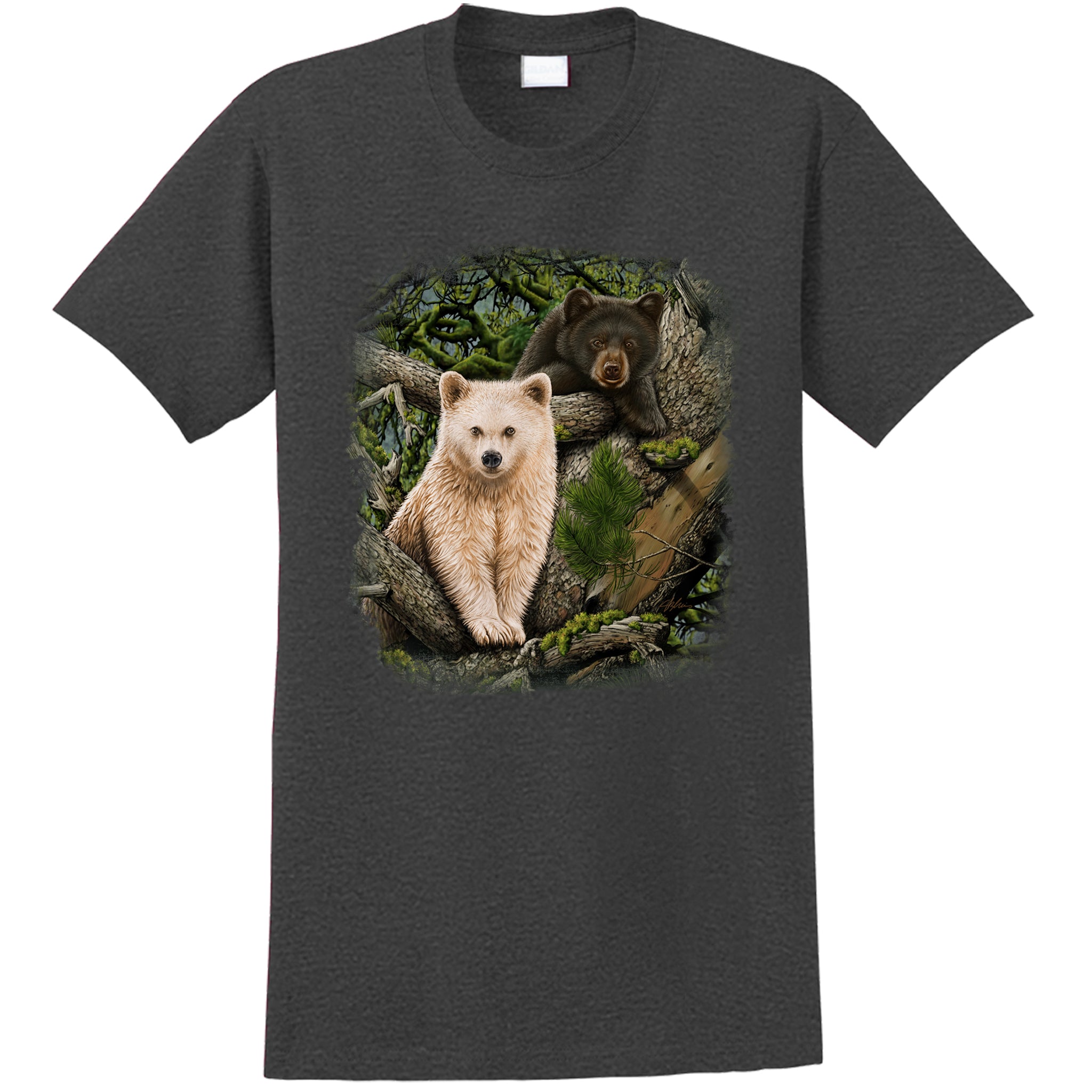 Kermode Brothers Tee- Charcoal heather t-shirt with bear cub nature art