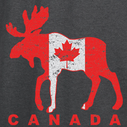 Moose Flag - painting of a moose covered in a Canadian flag