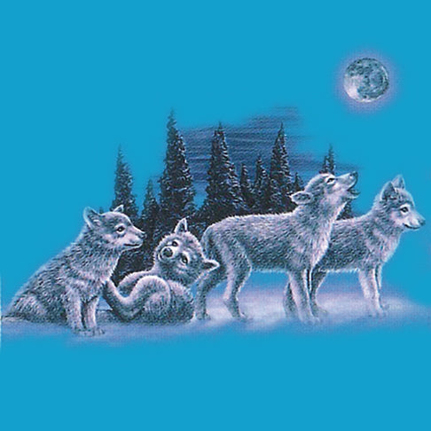 Moonlit Pups - painting of wolf pups playing in the snow