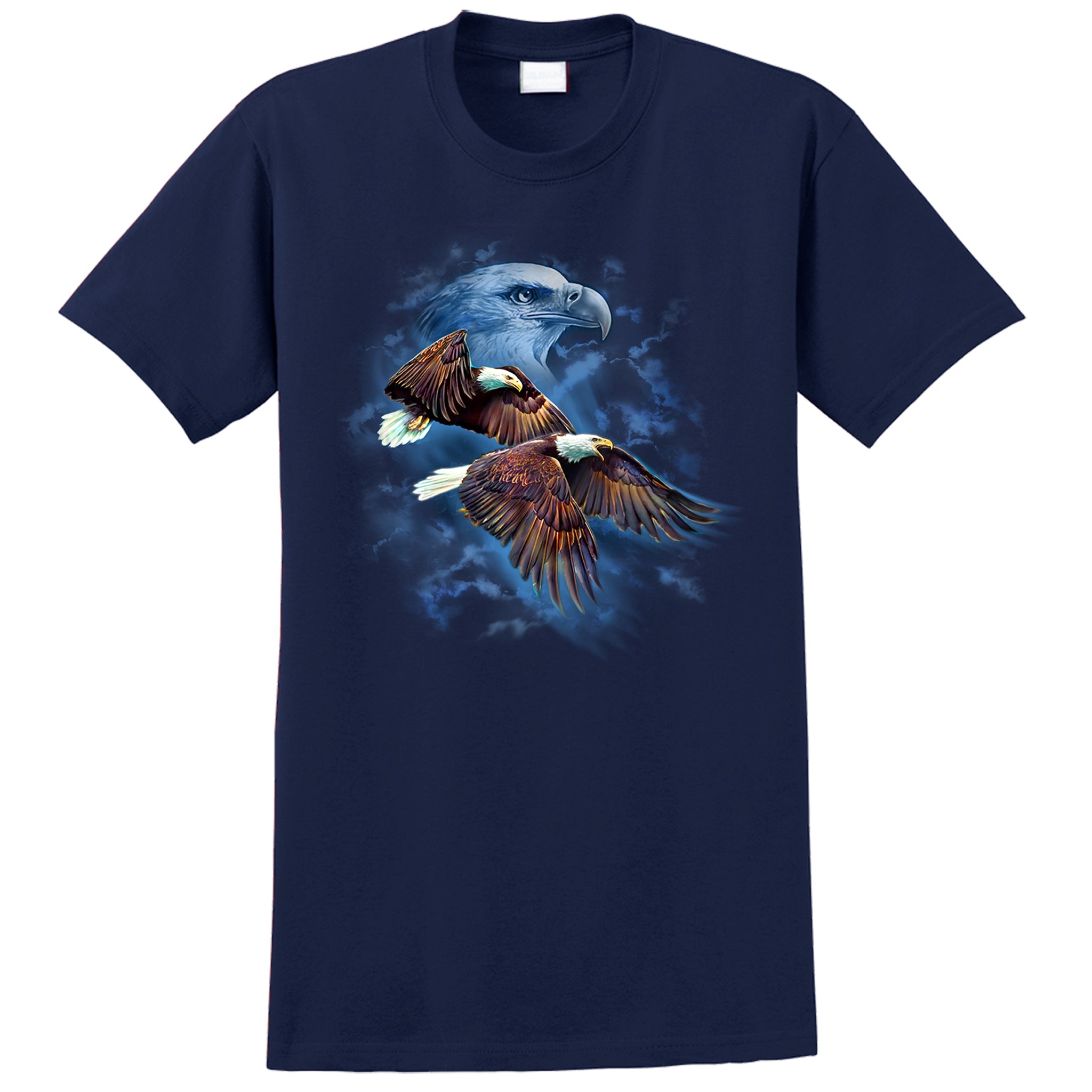 "Night Flyers" T-Shirt - navy t-shirt with eagle art by artist Tami Alba