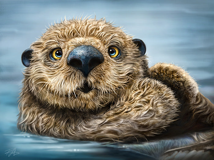 Otter Totem by Patrick LaMontagne - painting of cute otter floating in the water
