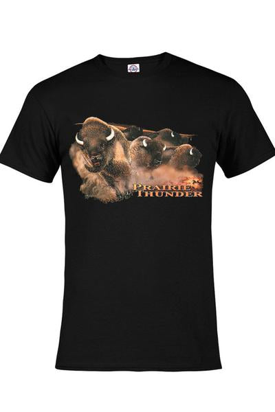 Prairie Thunder T-shirt- black t-shirt with bison art