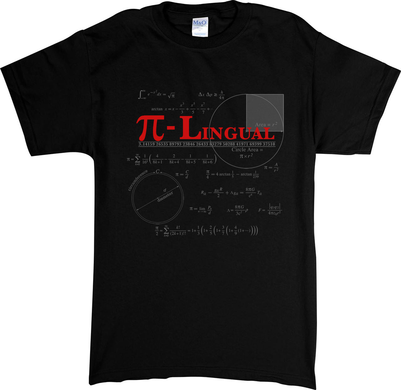 Pi-Lingual t=shirt- black t-shirt with math symbol art