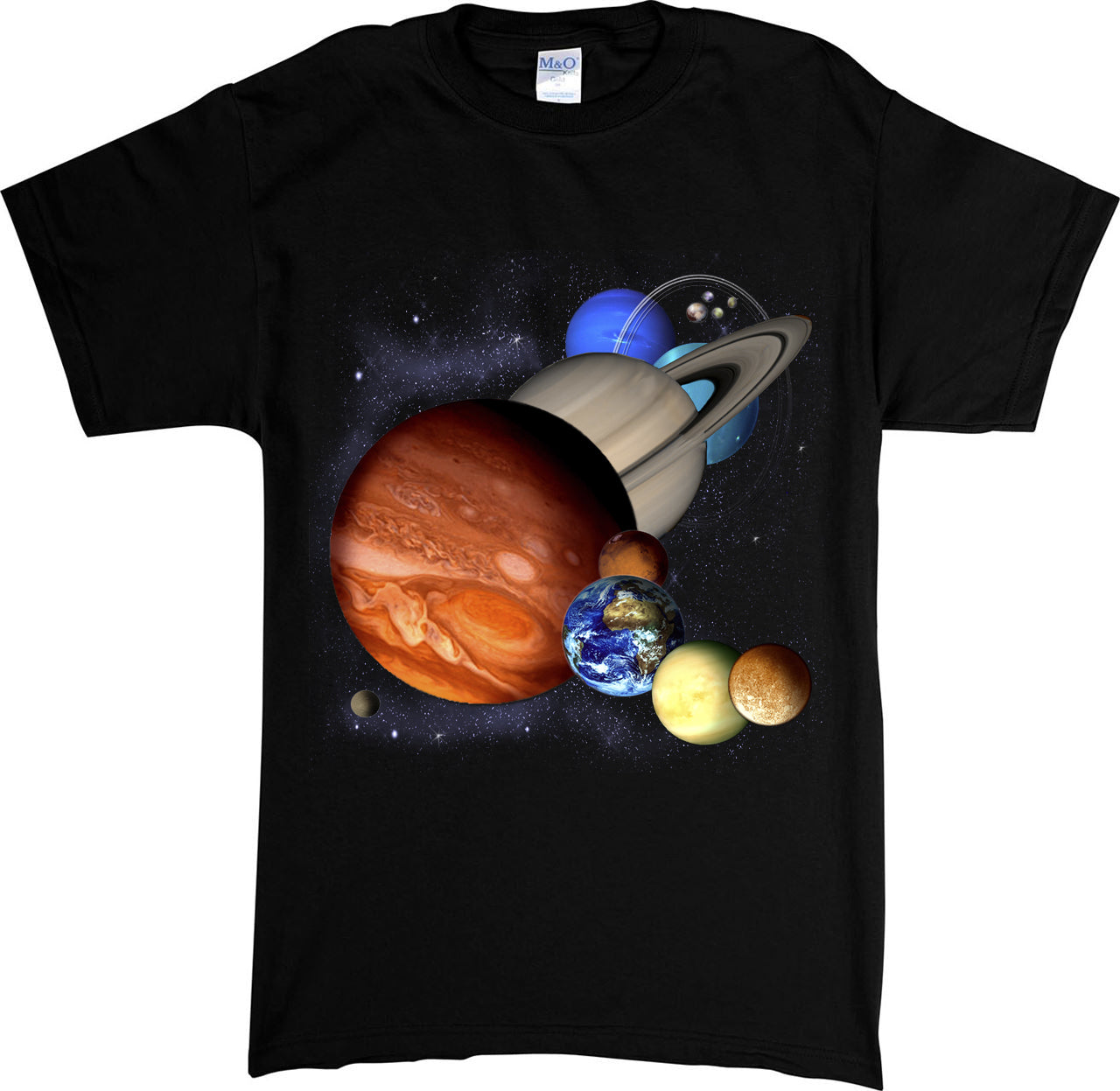 Planets T-shirt- black t-shirt with artwork of planets in our solar system